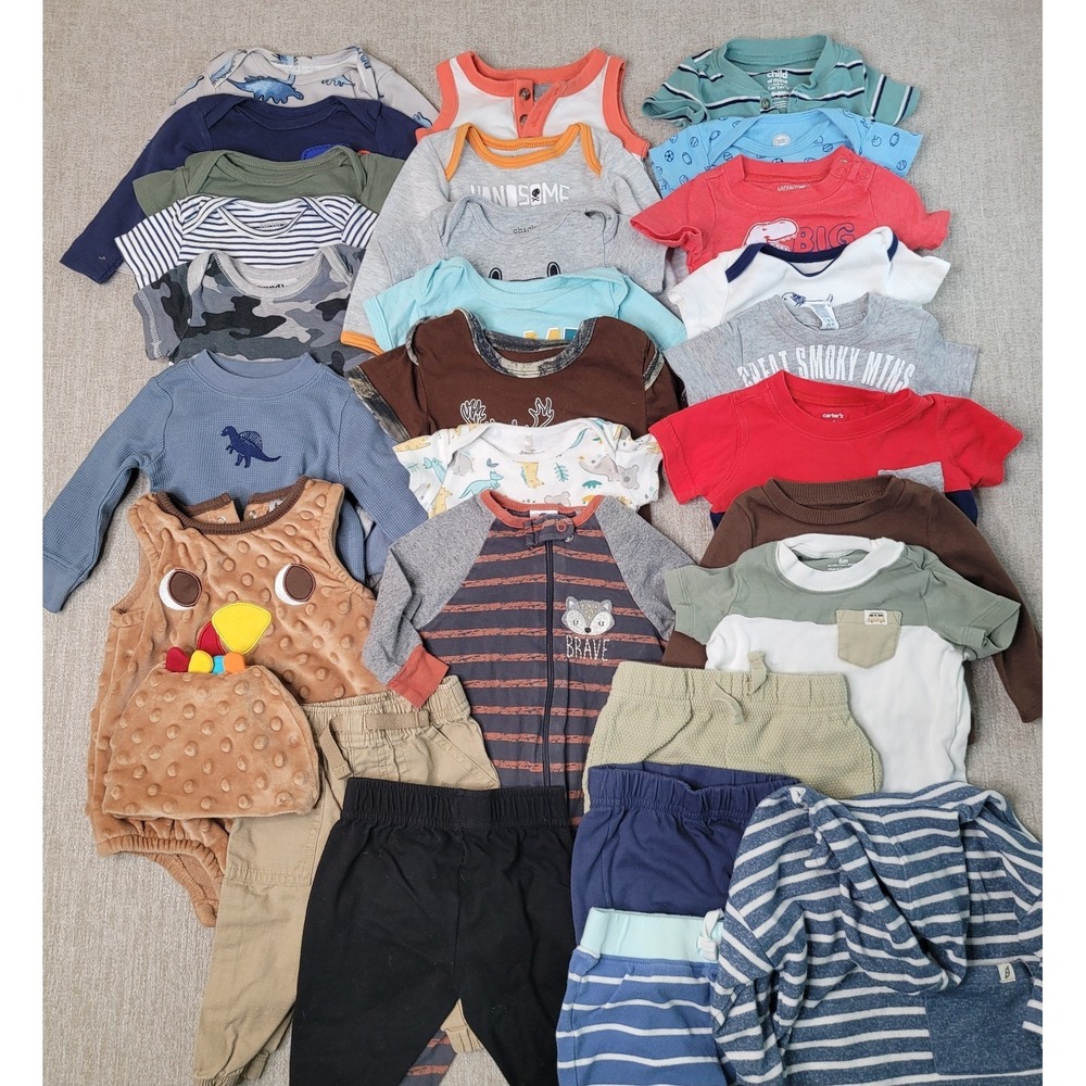Lot of 29 Baby Boy 3 to 6 Month Clothing Lot Carters Garanimals Jumpsuits Pants